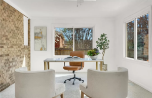 Modern office space with large windows and stunning décor